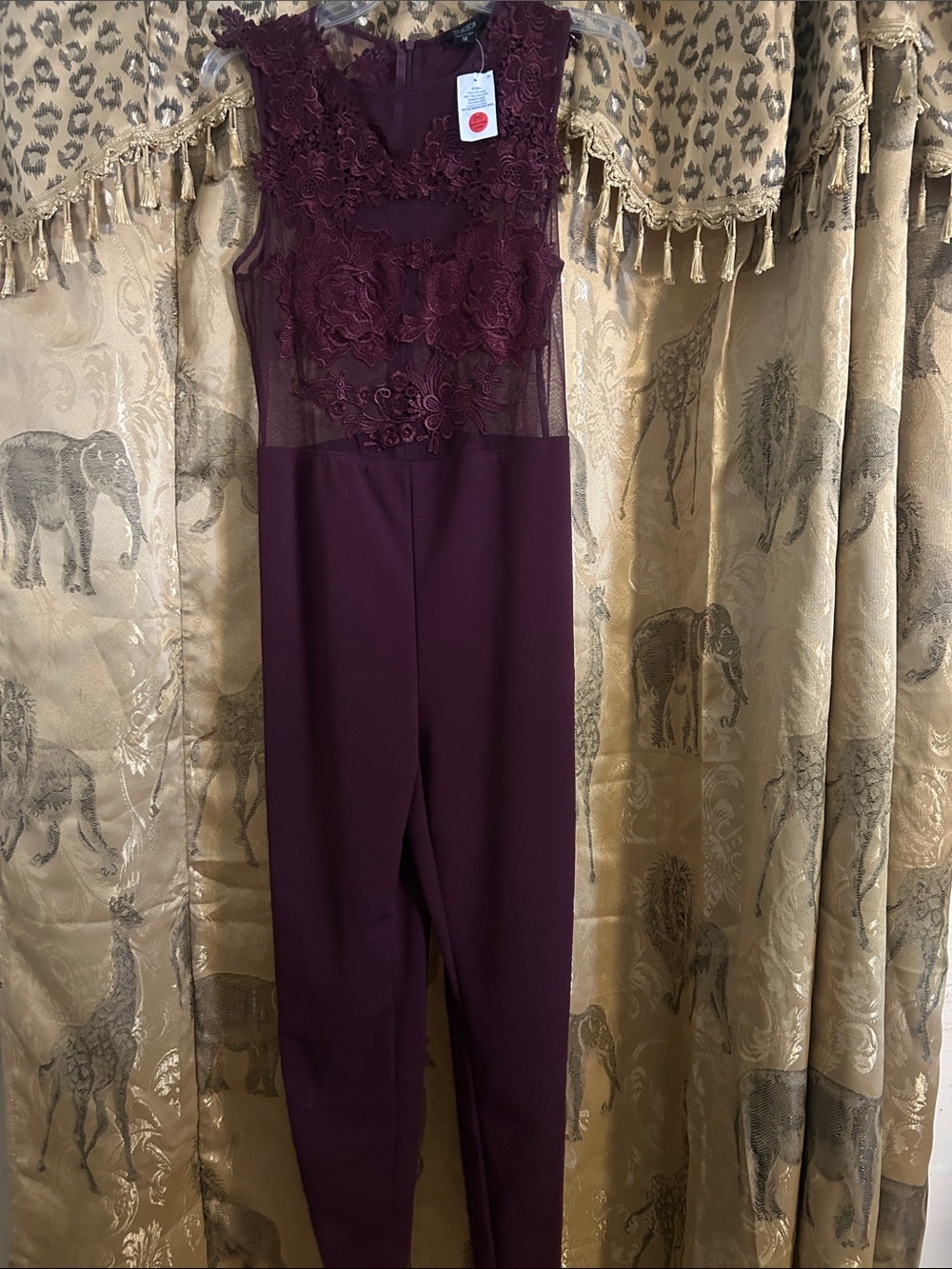 Sleeveless Lace Bodice Jumpsuit in Plum